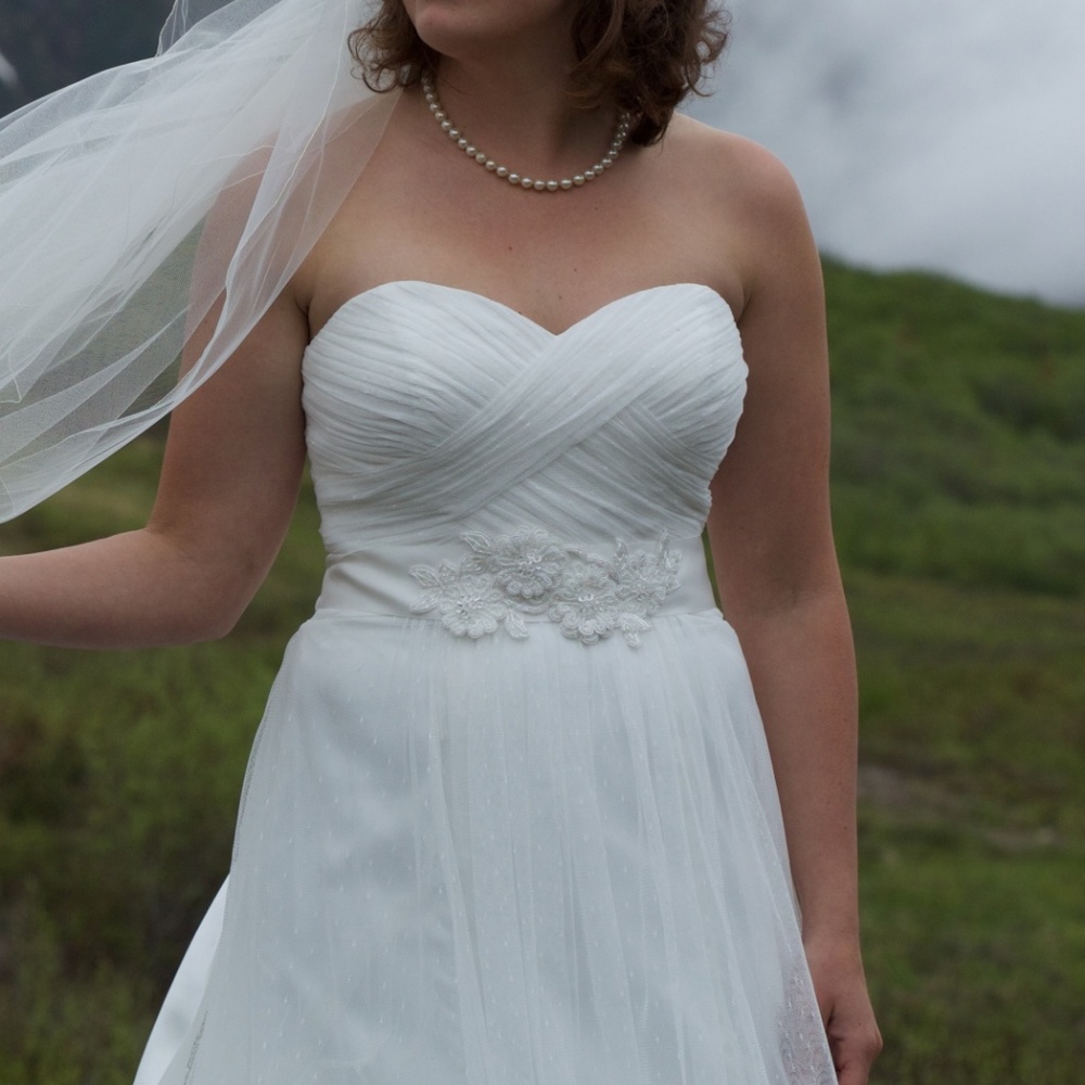 Bridal belt sash white bead flower on satin ribbon
